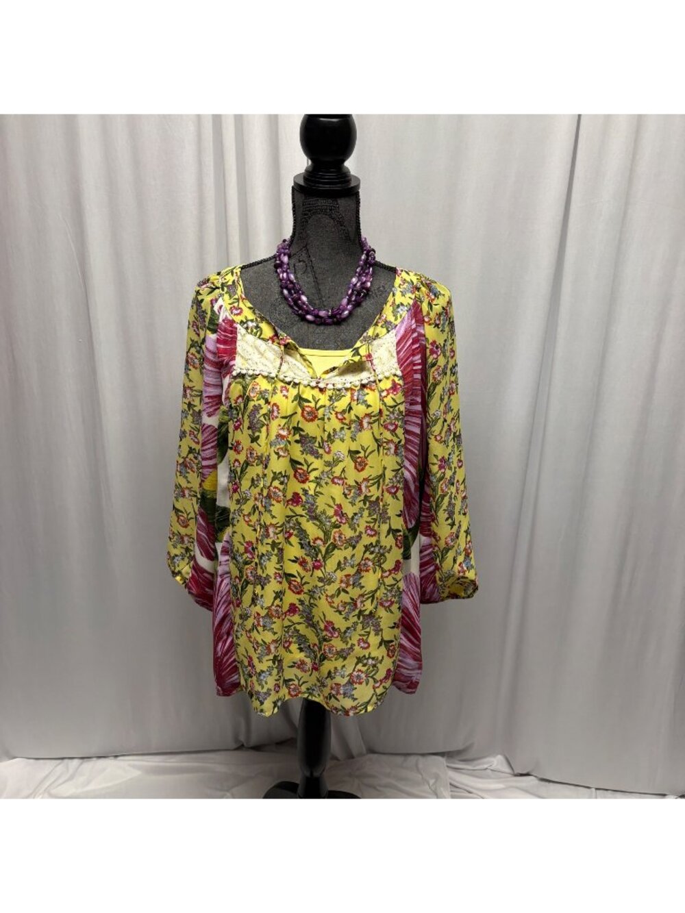 Olive Hill Yellow Floral Blouse and Cami Set Womens Size XL Fairy Cottagecore